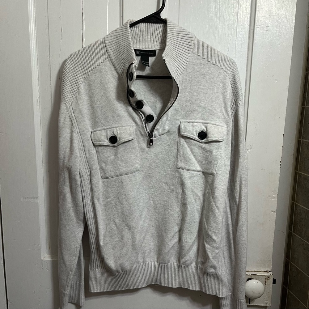 INC International Concepts Oatmeal Zip Up Sweater